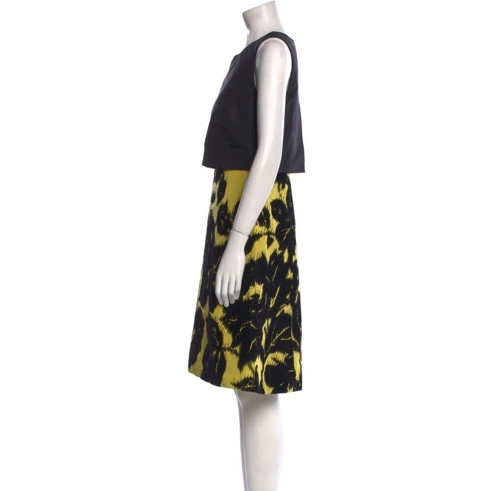 $3,490 Carolina Herrera Sleeveless Tromp L'oeil Dress Size: 4 YELLOW BLACK - Picture 4 of 11